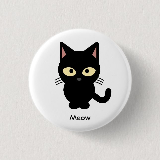 Niedlicher schwarze Katze Meow-Cartoon Button (Vorderseite)