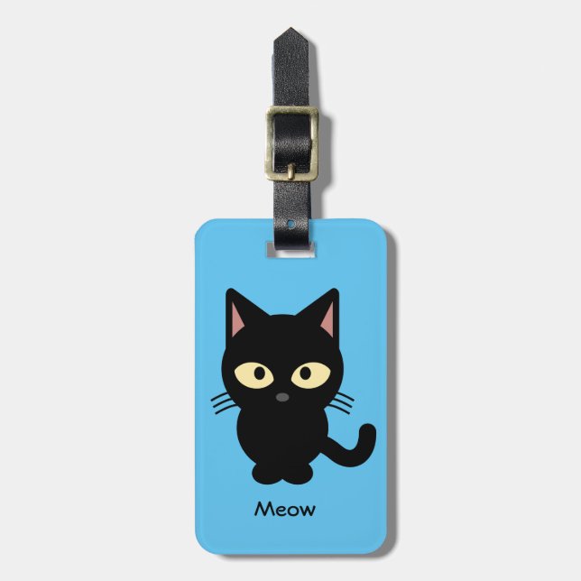Niedlicher schwarze Katze Meow-Cartoon Gepäckanhänger (Vorderseite vertikal)