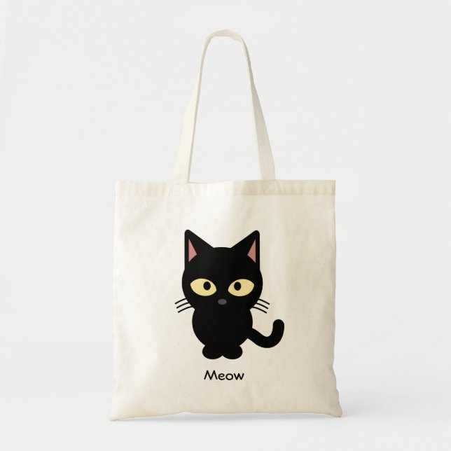 Niedlicher schwarze Katze Meow-Cartoon Tragetasche (Vorne)