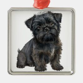 NIEDLICHER SCHWARZER AFFENPINSCHER PUPPENHUND ORNAMENT AUS METALL