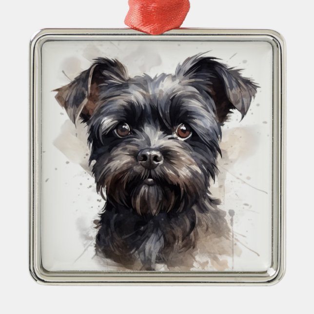 NIEDLICHER SCHWARZER AFFENPINSCHER PUPPENHUND ORNAMENT AUS METALL (Vorne)
