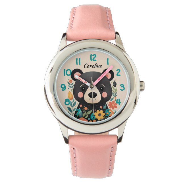 Niedlicher schwarzer Bär Kinder Armbanduhr (Vorderseite)
