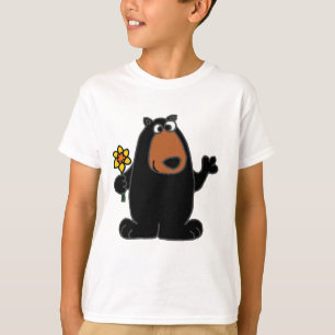 Niedlicher schwarzer Bär mit Narzissen-Cartoon T-Shirt