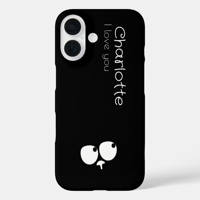 Niedlicher schwarzer Cartoon iPhone 16 Hülle (Rückseite)