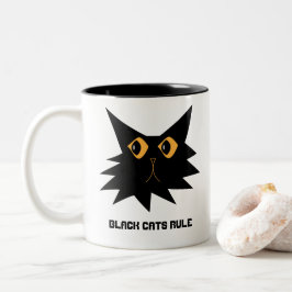Niedlicher Schwarzer Cartoon Katze mit Text. Zweifarbige Tasse