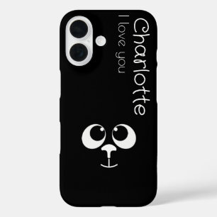 Niedlicher schwarzer Cartoon Katzen Name Holzkohle iPhone 16 Hülle