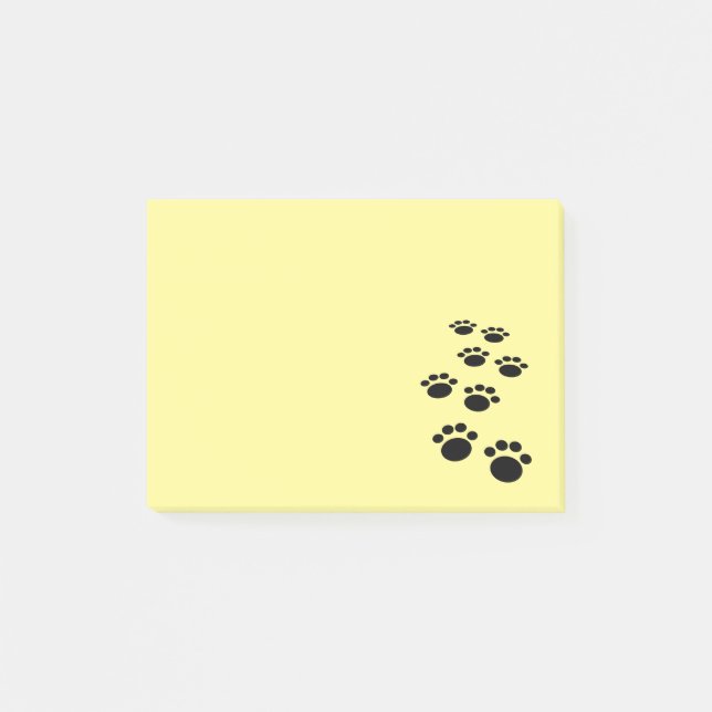 Niedlicher Schwarzer Cartoon Pet Paw Trail Gelb Post-it Klebezettel (Vorderseite)