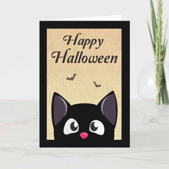 Niedlicher Schwarzer Cartoon zu Halloween Karte (Vorderseite)