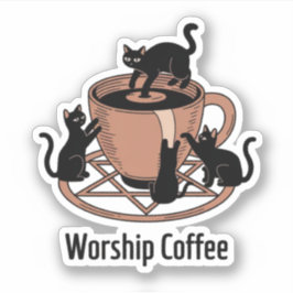 Niedlicher Schwarzer Cat und Kaffee, Kaffeeküchen  Aufkleber