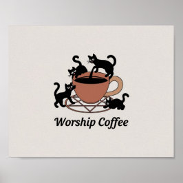 Niedlicher Schwarzer Cat und Kaffee, Kaffeeküchen  Poster