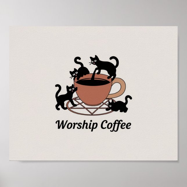 Niedlicher Schwarzer Cat und Kaffee, Kaffeeküchen  Poster (Vorne)