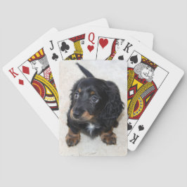 Niedlicher schwarzer Dackel Welpenhund Spielkarten