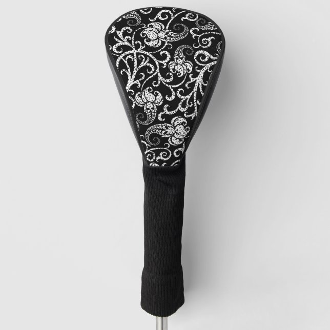 Niedlicher schwarzer dalmatinischer Blume Golf Headcover (Vorderseite)