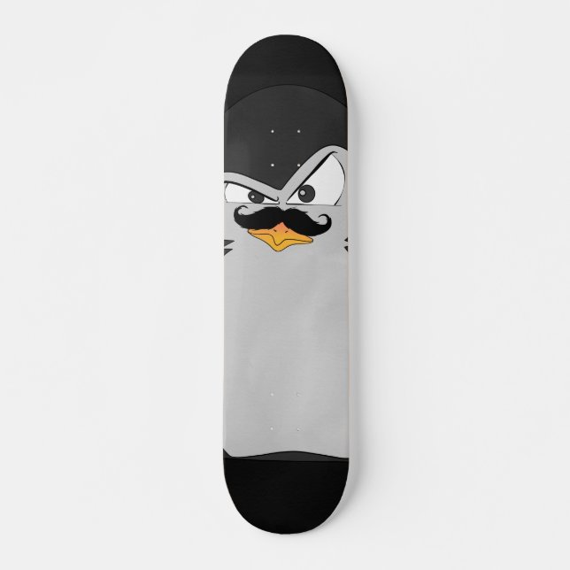 Niedlicher Schwarzer Grauer Angry Pinguin Skateboard (Vorne)
