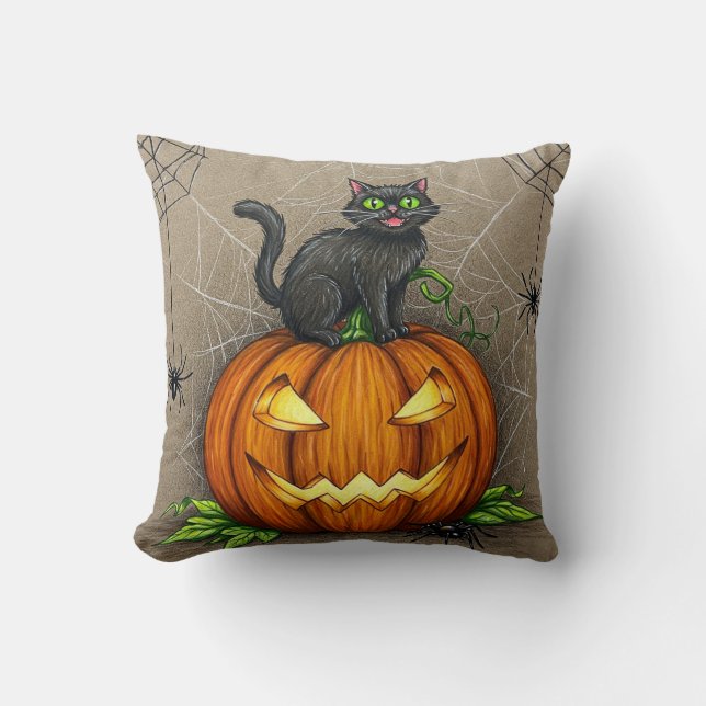 Niedlicher Schwarzer Hexenkatze Halloween Pumpkin  Kissen (Vorderseite)