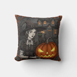 Niedlicher Schwarzer Hexenkatze Halloween Pumpkin  Kissen