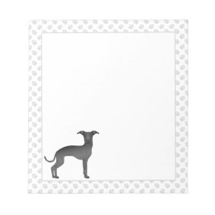Niedlicher schwarzer italienischer Grauhund Cartoo Notizblock