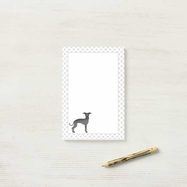 Niedlicher schwarzer italienischer Grauhund Cartoo Post-it Klebezettel (Auf Schreibtisch)