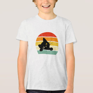Niedlicher schwarzer Katzenpeeking Retro-Sonnenunt Tri-Blend Shirt