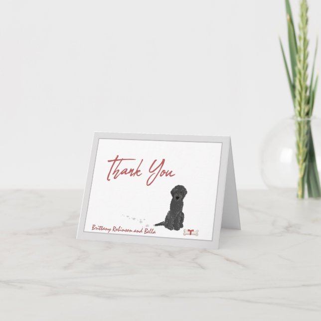 Niedlicher schwarzer Labradoodle Hund personalisie Dankeskarte (Vorderseite)