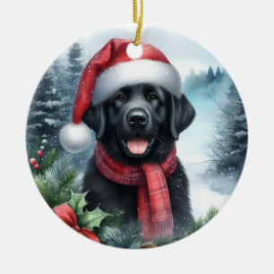 Niedlicher Schwarzer Labrador Hund Winterwonderlan Keramik Ornament