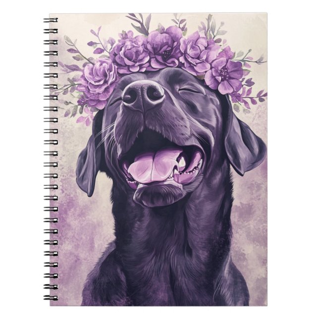 Niedlicher Schwarzer Labrador Retriever Dog Lila F Notizblock (Vorderseite)