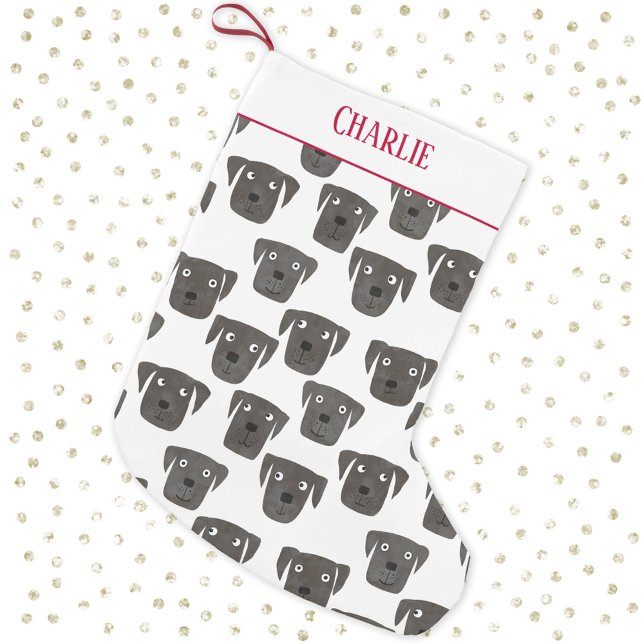 Niedlicher schwarzer Labrador Retriever Dog Person Kleiner Weihnachtsstrumpf (Fun black labrador retriever dog pattern personalized name Christmas stocking)