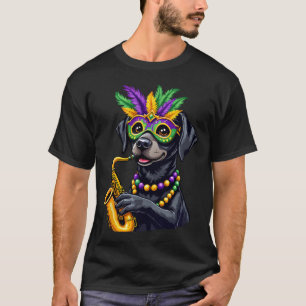 Niedlicher Schwarzer Labrador Retriever Saxophone T-Shirt