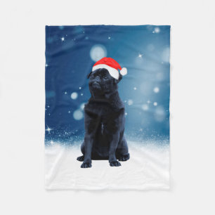 Niedlicher Schwarzer Mops Hund Weihnachten Weihnac Fleecedecke