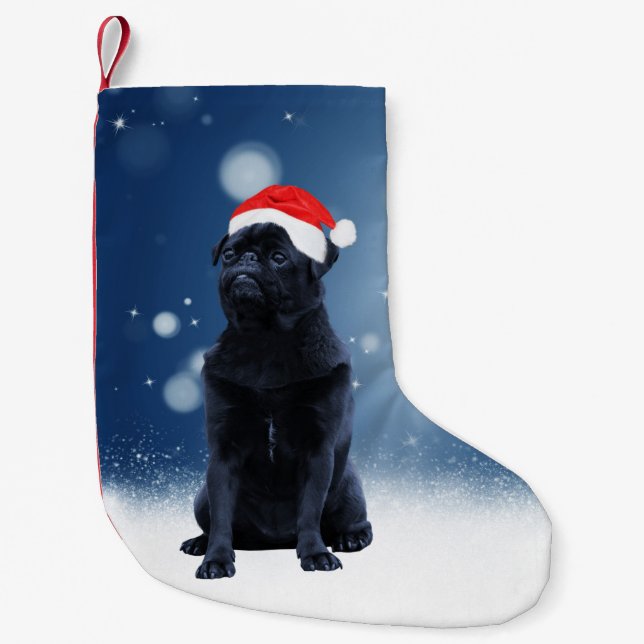 Niedlicher Schwarzer Mops Hund Weihnachten Weihnac Kleiner Weihnachtsstrumpf (Vorderseite)