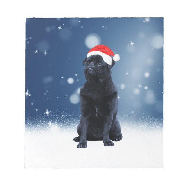 Niedlicher Schwarzer Mops Hund Weihnachten Weihnac Notizblock (Vorderseite)