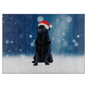 Niedlicher Schwarzer Mops Hund Weihnachten Weihnac Schneidebrett