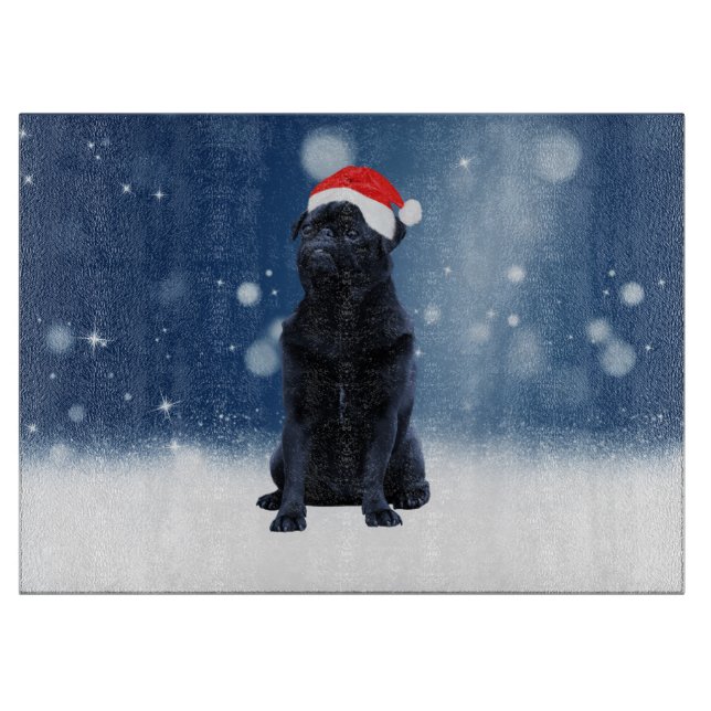 Niedlicher Schwarzer Mops Hund Weihnachten Weihnac Schneidebrett (Vorderseite)