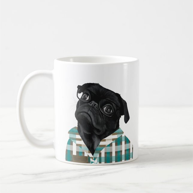 Niedlicher schwarzer Mops mit Brille Kaffeetasse (Links)
