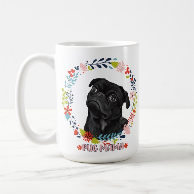 Niedlicher Schwarzer Mops - Mops Mama Kaffeetasse (Links)