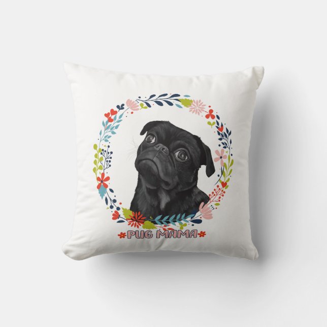 Niedlicher Schwarzer Mops - Mops Mama Kissen (Vorderseite)