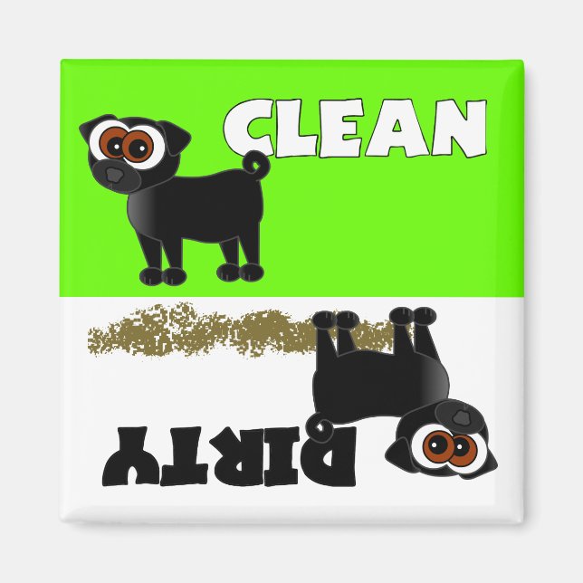 Niedlicher schwarzer Mops sauber / Geschirrspüler  Magnet (Vorne)
