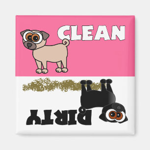 Niedlicher schwarzer Mops-sauberer/schmutziger Magnet