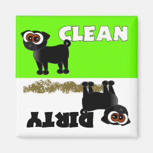 Niedlicher schwarzer Mops-sauberer/schmutziger Magnet