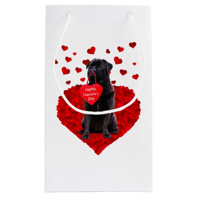 Niedlicher Schwarzer Mops wünscht Happy Valentine' Kleine Geschenktüte (Rückseite)