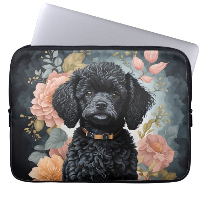 Niedlicher Schwarzer Poodle Welpe Laptopschutzhülle (Vorderseite)