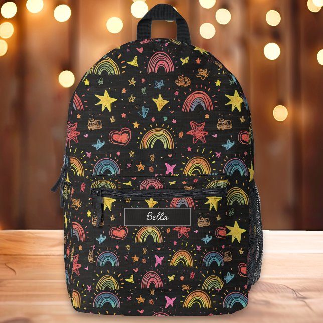 Niedlicher schwarzer Regenbogen und Name der Star- Bedruckter Rucksack (Von Creator hochgeladen)