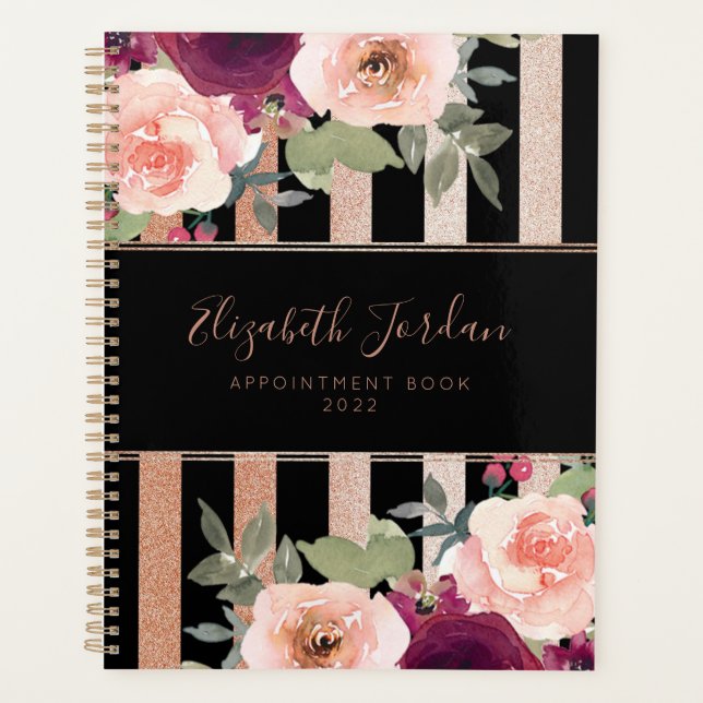 Niedlicher Schwarzer Rose Gold Glitzer Planer (Vorderseite)