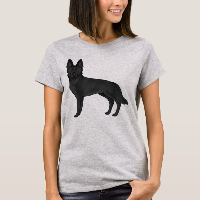 Niedlicher schwarzer Schäferhund Cartoon Dog Zeich T-Shirt (Vorderseite)