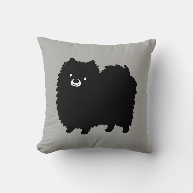 Niedlicher schwarzer Spitz Adorable Fluffy Dog Kissen (Vorderseite)