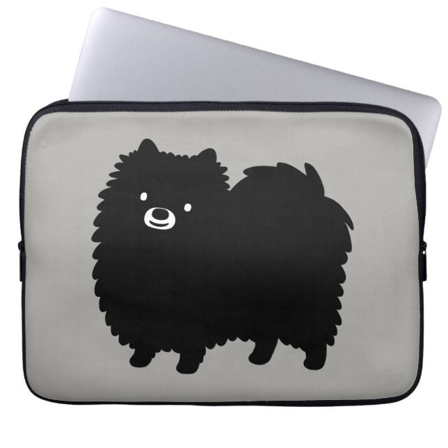 Niedlicher Schwarzer Spitz | Fluffy Cartoon Dog Laptopschutzhülle (Vorderseite)