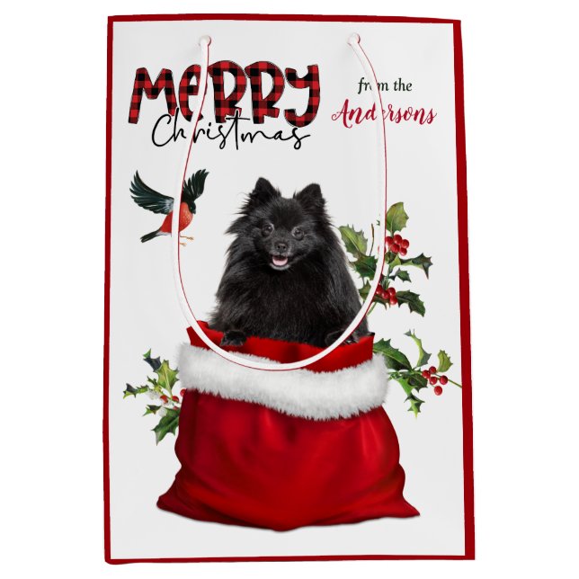 Niedlicher Schwarzer Spitz Weihnachten Mittlere Geschenktüte (Vorderseite)