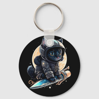 Niedlicher Schwarzkatze-Astronaut Schlüsselanhänger