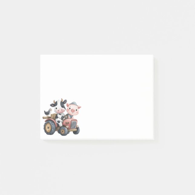 Niedlicher Schweinezuchttraktor Post-it Klebezettel (Vorderseite)