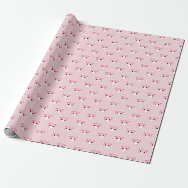 Niedlicher Schweinillustration Kawaii Geschenkpapier (Ungerollt)